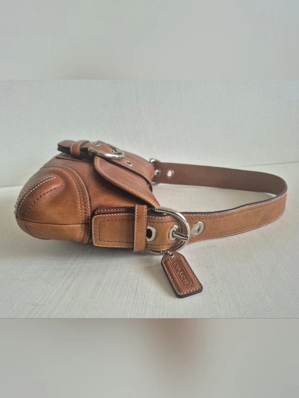 Coach F10188 Vintage Cognac Leather Soho Hobo Shoulder Bag with Silver Hardware
